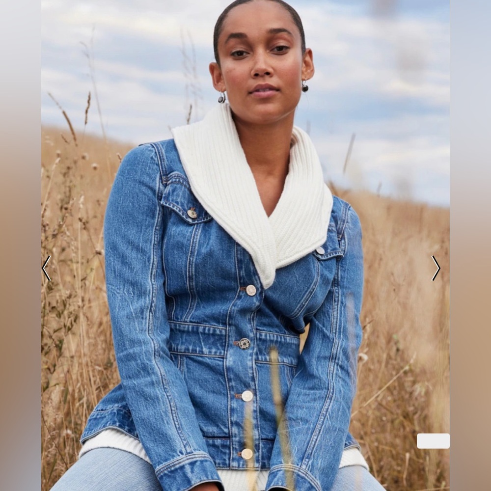 Peplum Denim Jacket with Sweater Trim